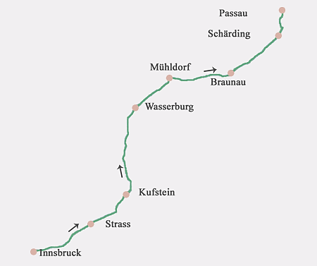 Skizze der Tour Innsbruck-Passau